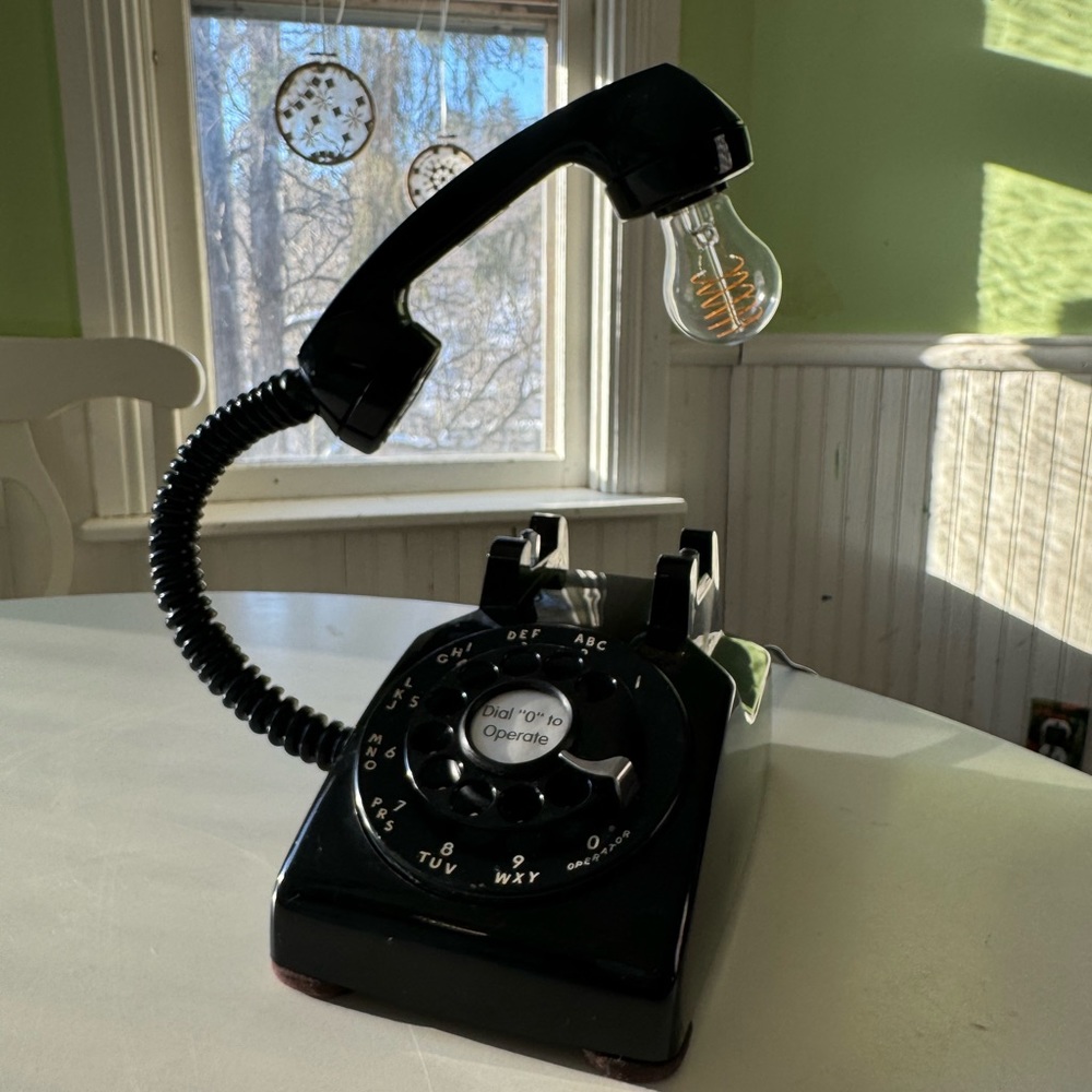 Vintage Real Rotary Phone Desk Lamp Black Super Unique Gift Edison Bulb